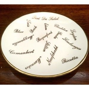 Vintage NAPCO Ceramic Cheese Plate 22K Gouda Muenster Swiss Camembert Limburger